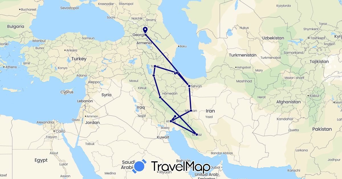 TravelMap itinerary: driving in Georgia, Iran (Asia)